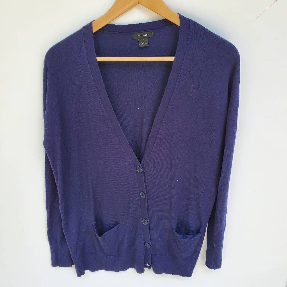Halogen Women's Navy Blue Button Front Pocket Cardigan Size Small